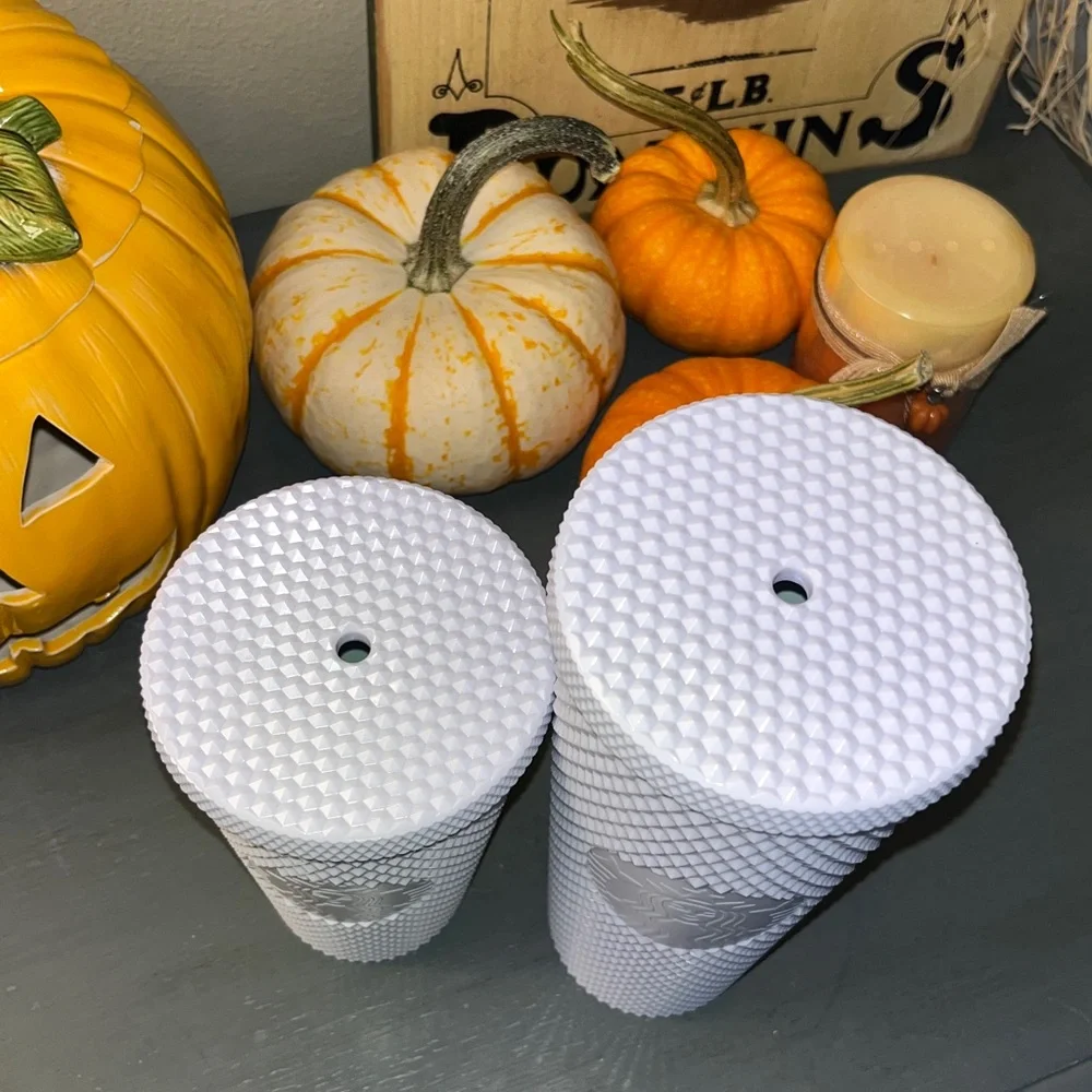 STARBUCKS SPRING 2024 WHITE STUDDED BLING VENTI & GRANDE 24oz / 16oz TUMBLER DUO